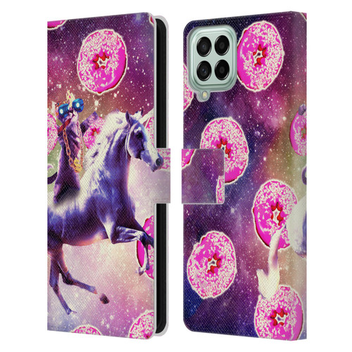 Random Galaxy Mixed Designs Thug Cat Riding Unicorn Leather Book Wallet Case Cover For Samsung Galaxy M53 (2022)