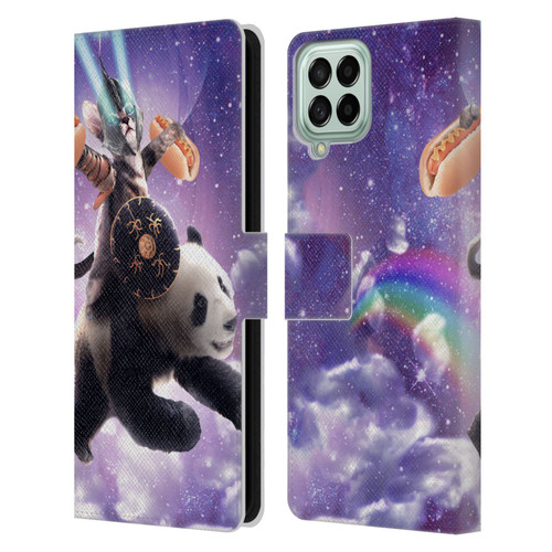 Random Galaxy Mixed Designs Warrior Cat Riding Panda Leather Book Wallet Case Cover For Samsung Galaxy M53 (2022)