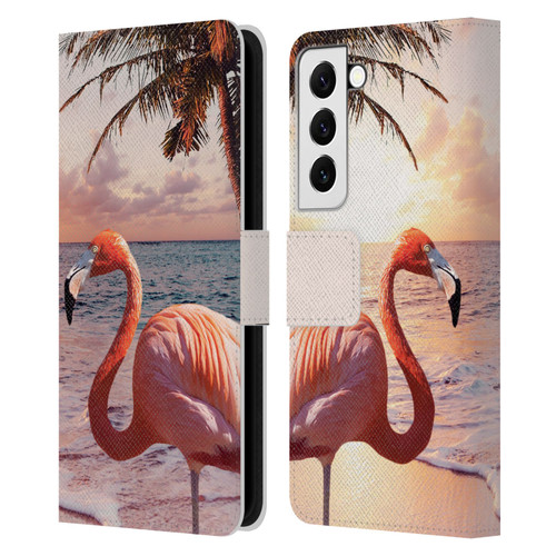 Random Galaxy Mixed Designs Flamingos & Palm Trees Leather Book Wallet Case Cover For Samsung Galaxy S22 5G