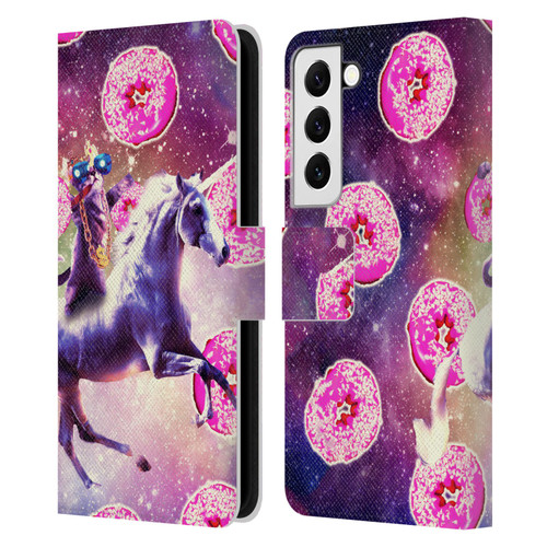Random Galaxy Mixed Designs Thug Cat Riding Unicorn Leather Book Wallet Case Cover For Samsung Galaxy S22 5G