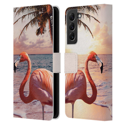 Random Galaxy Mixed Designs Flamingos & Palm Trees Leather Book Wallet Case Cover For Samsung Galaxy S22+ 5G