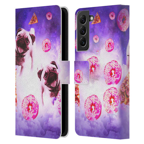 Random Galaxy Mixed Designs Pugs Pizza & Donut Leather Book Wallet Case Cover For Samsung Galaxy S22+ 5G