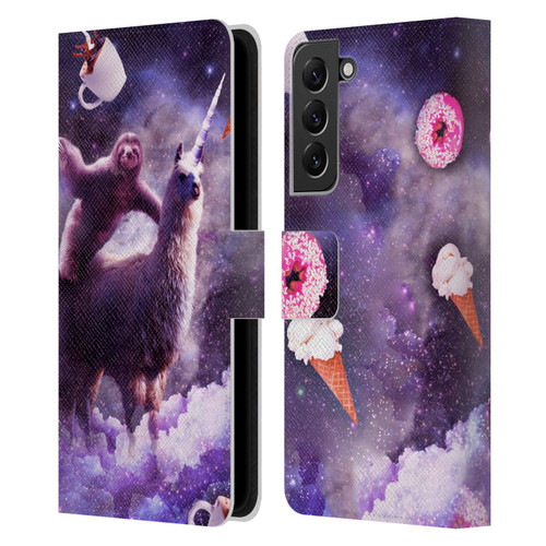 Random Galaxy Mixed Designs Sloth Riding Unicorn Leather Book Wallet Case Cover For Samsung Galaxy S22+ 5G