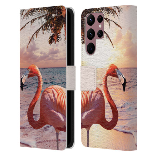 Random Galaxy Mixed Designs Flamingos & Palm Trees Leather Book Wallet Case Cover For Samsung Galaxy S22 Ultra 5G