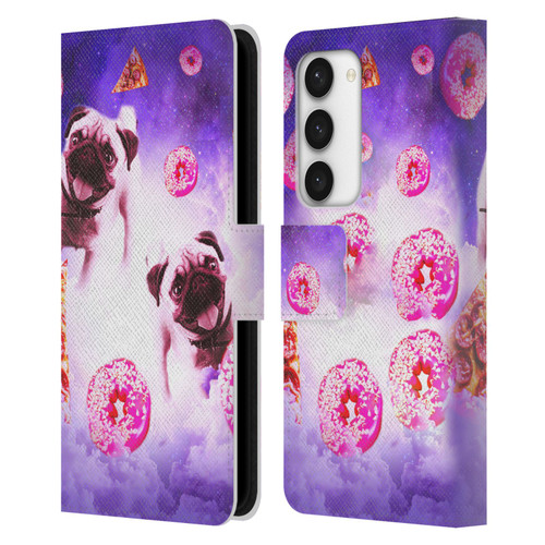 Random Galaxy Mixed Designs Pugs Pizza & Donut Leather Book Wallet Case Cover For Samsung Galaxy S23 5G