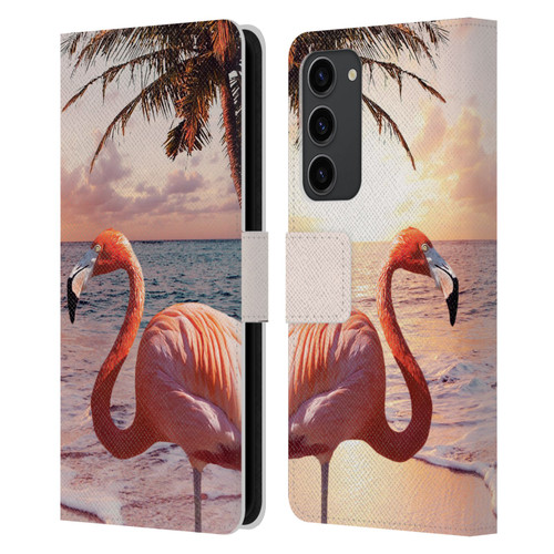 Random Galaxy Mixed Designs Flamingos & Palm Trees Leather Book Wallet Case Cover For Samsung Galaxy S23+ 5G