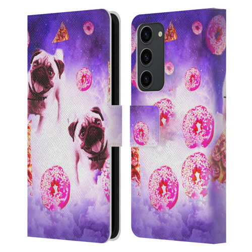 Random Galaxy Mixed Designs Pugs Pizza & Donut Leather Book Wallet Case Cover For Samsung Galaxy S23+ 5G
