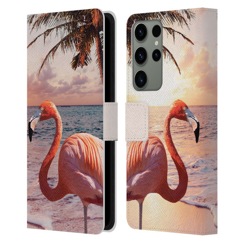 Random Galaxy Mixed Designs Flamingos & Palm Trees Leather Book Wallet Case Cover For Samsung Galaxy S23 Ultra 5G