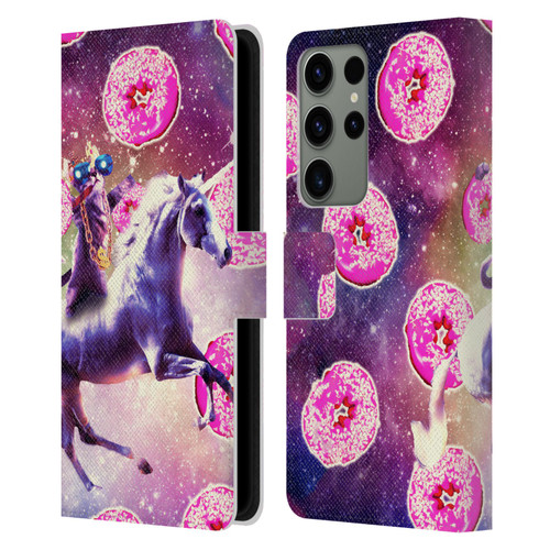 Random Galaxy Mixed Designs Thug Cat Riding Unicorn Leather Book Wallet Case Cover For Samsung Galaxy S23 Ultra 5G