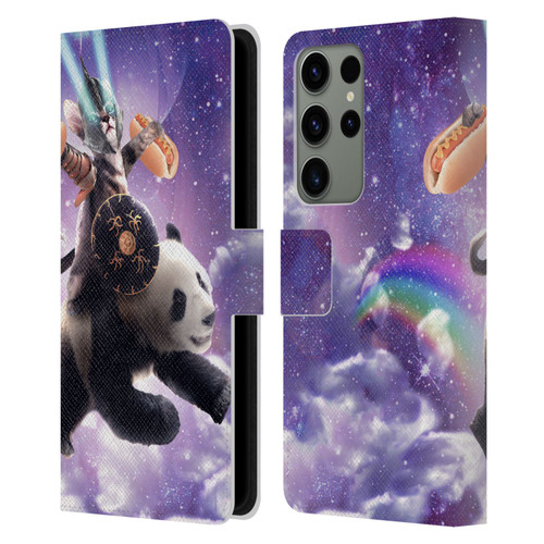 Random Galaxy Mixed Designs Warrior Cat Riding Panda Leather Book Wallet Case Cover For Samsung Galaxy S23 Ultra 5G