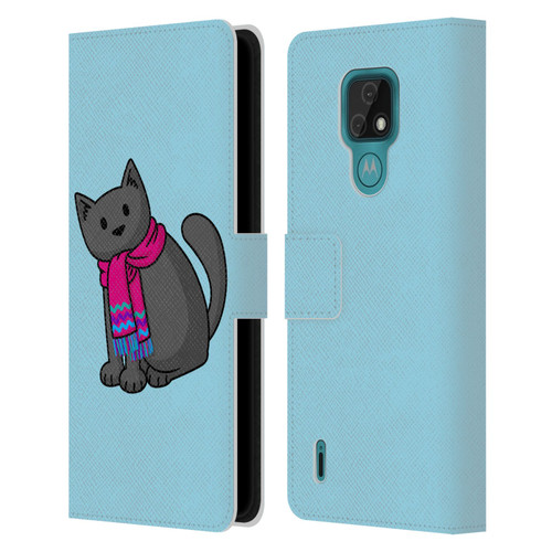 Beth Wilson Doodlecats Cold In A Scarf Leather Book Wallet Case Cover For Motorola Moto E7