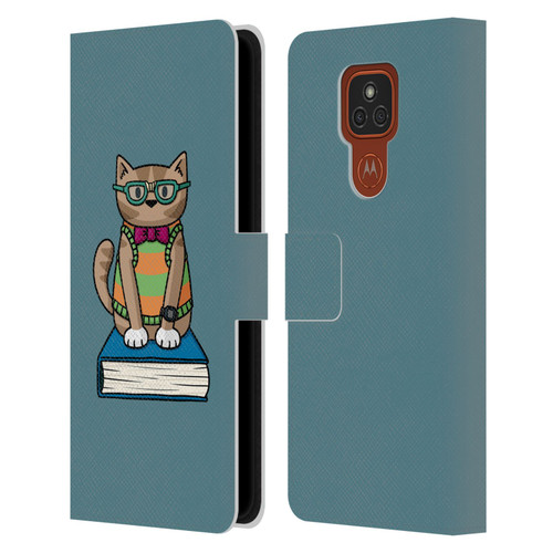 Beth Wilson Doodlecats Nerd Leather Book Wallet Case Cover For Motorola Moto E7 Plus