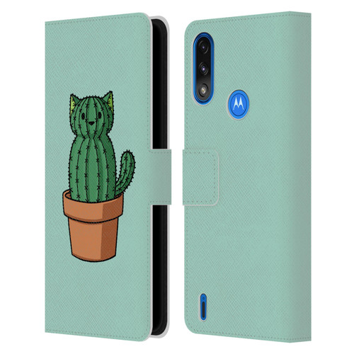 Beth Wilson Doodlecats Cactus Leather Book Wallet Case Cover For Motorola Moto E7 Power / Moto E7i Power
