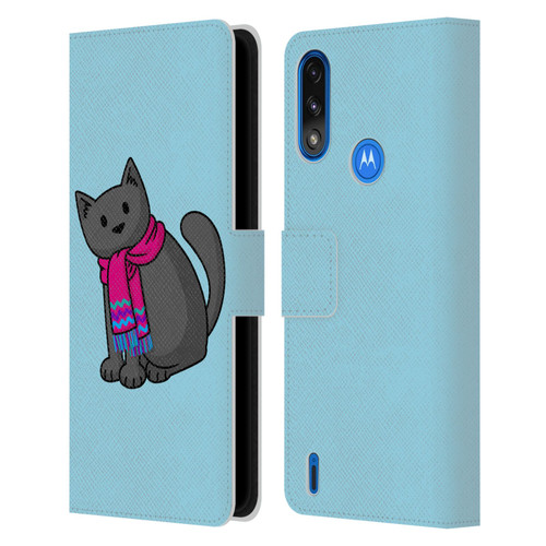 Beth Wilson Doodlecats Cold In A Scarf Leather Book Wallet Case Cover For Motorola Moto E7 Power / Moto E7i Power