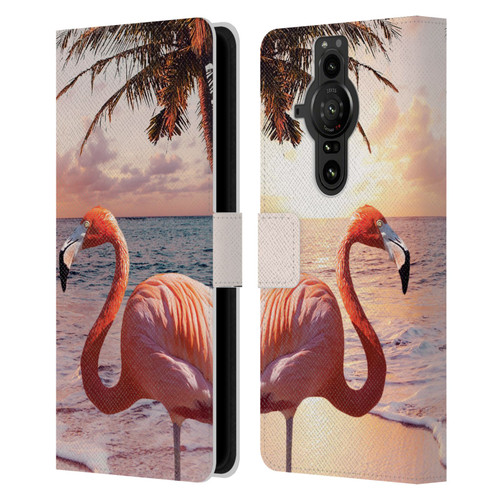 Random Galaxy Mixed Designs Flamingos & Palm Trees Leather Book Wallet Case Cover For Sony Xperia Pro-I