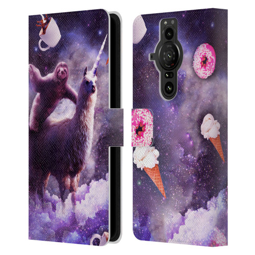 Random Galaxy Mixed Designs Sloth Riding Unicorn Leather Book Wallet Case Cover For Sony Xperia Pro-I