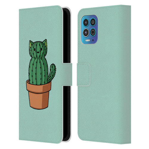 Beth Wilson Doodlecats Cactus Leather Book Wallet Case Cover For Motorola Moto G100