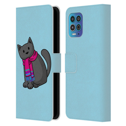 Beth Wilson Doodlecats Cold In A Scarf Leather Book Wallet Case Cover For Motorola Moto G100