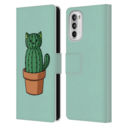 Beth Wilson Doodlecats Cactus Leather Book Wallet Case Cover For Motorola Moto G52