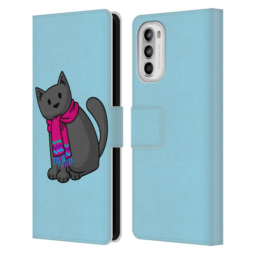 Beth Wilson Doodlecats Cold In A Scarf Leather Book Wallet Case Cover For Motorola Moto G52