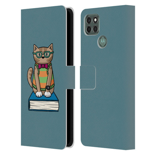 Beth Wilson Doodlecats Nerd Leather Book Wallet Case Cover For Motorola Moto G9 Power