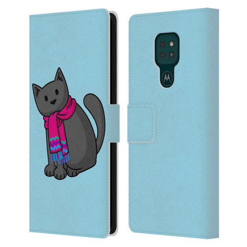 Beth Wilson Doodlecats Cold In A Scarf Leather Book Wallet Case Cover For Motorola Moto G9 Play