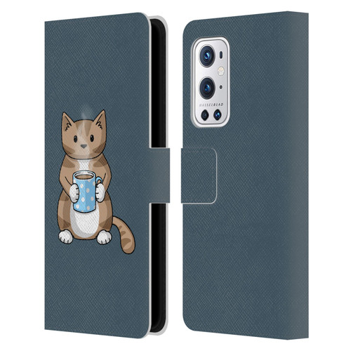 Beth Wilson Doodlecats Coffee Drinking Leather Book Wallet Case Cover For OnePlus 9 Pro