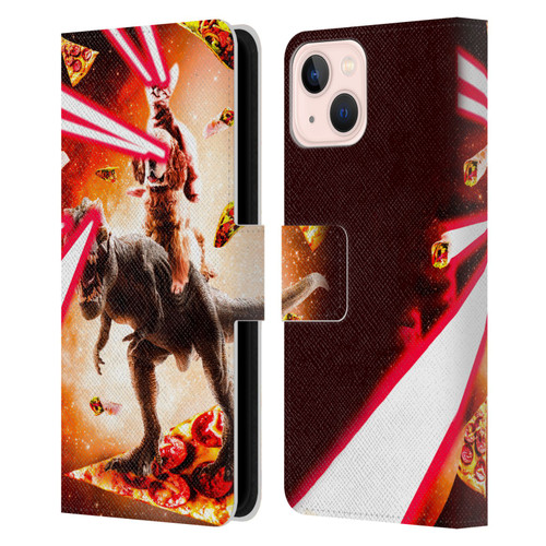 Random Galaxy Space Cat Dinosaur & Dog Lazer Eye Leather Book Wallet Case Cover For Apple iPhone 13