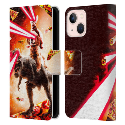 Random Galaxy Space Cat Dinosaur & Dog Lazer Eye Leather Book Wallet Case Cover For Apple iPhone 13 Mini