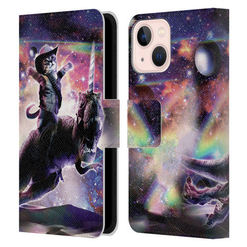 Random Galaxy Space Cat Dinosaur Unicorn Leather Book Wallet Case Cover For Apple iPhone 13 Mini