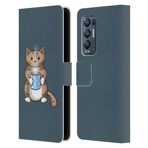 Beth Wilson Doodlecats Coffee Drinking Leather Book Wallet Case Cover For OPPO Find X3 Neo / Reno5 Pro+ 5G