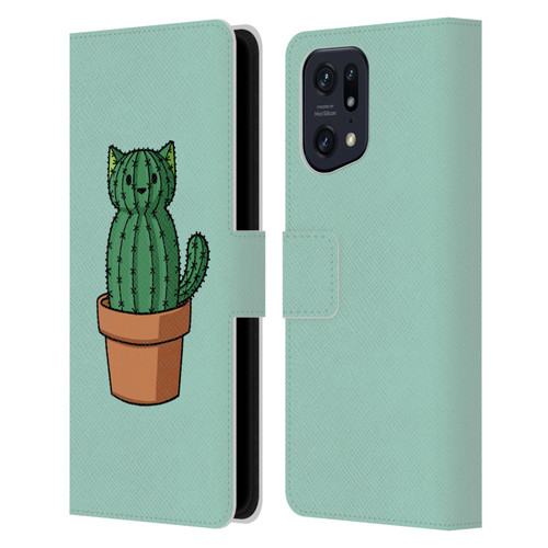Beth Wilson Doodlecats Cactus Leather Book Wallet Case Cover For OPPO Find X5