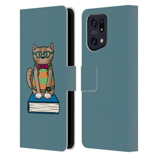 Beth Wilson Doodlecats Nerd Leather Book Wallet Case Cover For OPPO Find X5 Pro