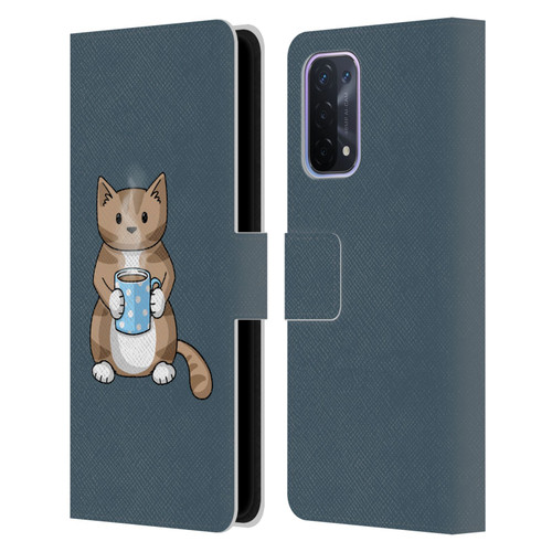 Beth Wilson Doodlecats Coffee Drinking Leather Book Wallet Case Cover For OPPO A54 5G