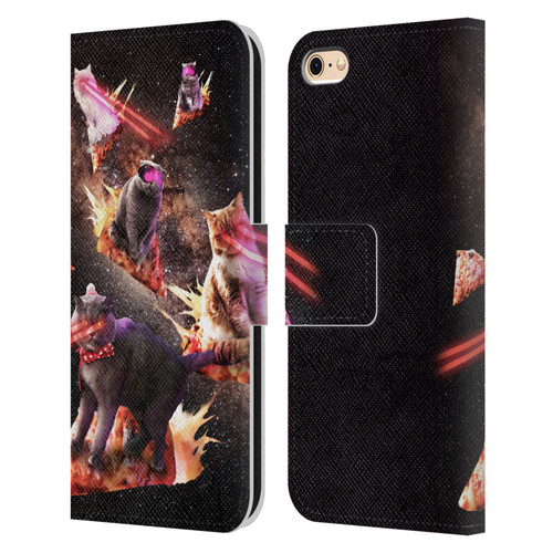 Random Galaxy Space Cat Fire Pizza Leather Book Wallet Case Cover For Apple iPhone 6 / iPhone 6s