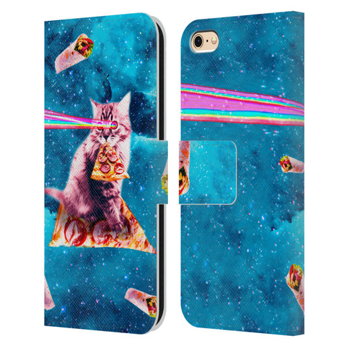 Random Galaxy Space Cat Lazer Eye & Pizza Leather Book Wallet Case Cover For Apple iPhone 6 / iPhone 6s