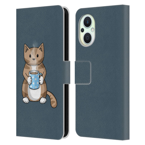 Beth Wilson Doodlecats Coffee Drinking Leather Book Wallet Case Cover For OPPO Reno8 Lite