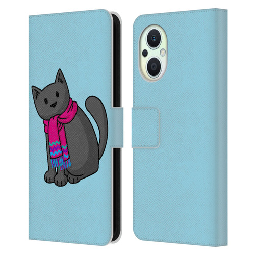 Beth Wilson Doodlecats Cold In A Scarf Leather Book Wallet Case Cover For OPPO Reno8 Lite