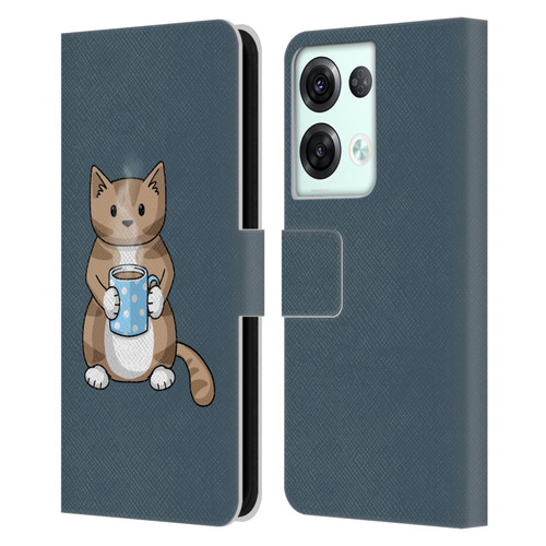 Beth Wilson Doodlecats Coffee Drinking Leather Book Wallet Case Cover For OPPO Reno8 Pro