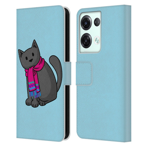 Beth Wilson Doodlecats Cold In A Scarf Leather Book Wallet Case Cover For OPPO Reno8 Pro