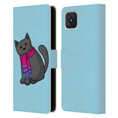 Beth Wilson Doodlecats Cold In A Scarf Leather Book Wallet Case Cover For OPPO Reno4 Z 5G