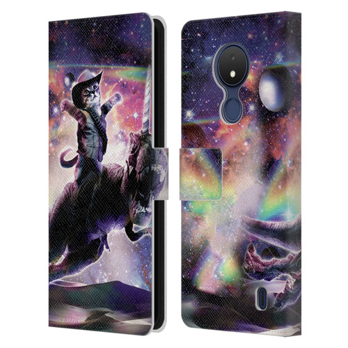 Random Galaxy Space Cat Dinosaur Unicorn Leather Book Wallet Case Cover For Nokia C21