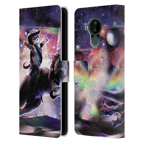 Random Galaxy Space Cat Dinosaur Unicorn Leather Book Wallet Case Cover For Nokia C30