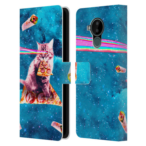 Random Galaxy Space Cat Lazer Eye & Pizza Leather Book Wallet Case Cover For Nokia C30