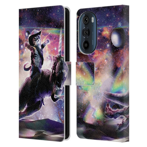 Random Galaxy Space Cat Dinosaur Unicorn Leather Book Wallet Case Cover For Motorola Edge 30