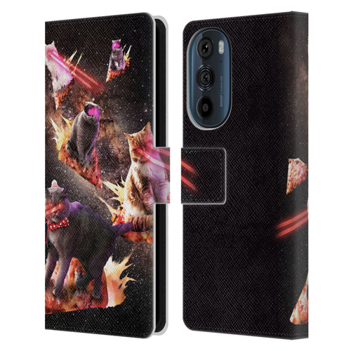 Random Galaxy Space Cat Fire Pizza Leather Book Wallet Case Cover For Motorola Edge 30