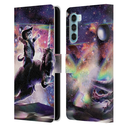 Random Galaxy Space Cat Dinosaur Unicorn Leather Book Wallet Case Cover For Motorola Edge S30 / Moto G200 5G
