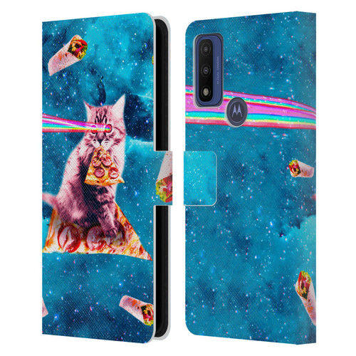Random Galaxy Space Cat Lazer Eye & Pizza Leather Book Wallet Case Cover For Motorola G Pure