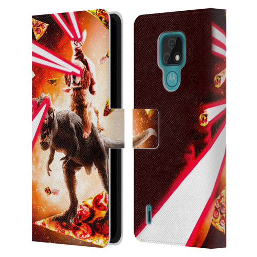 Random Galaxy Space Cat Dinosaur & Dog Lazer Eye Leather Book Wallet Case Cover For Motorola Moto E7