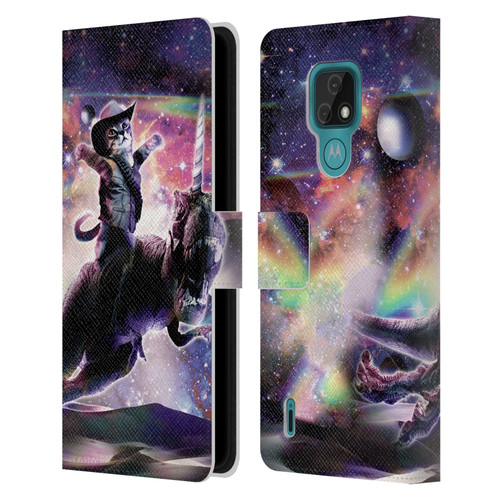Random Galaxy Space Cat Dinosaur Unicorn Leather Book Wallet Case Cover For Motorola Moto E7